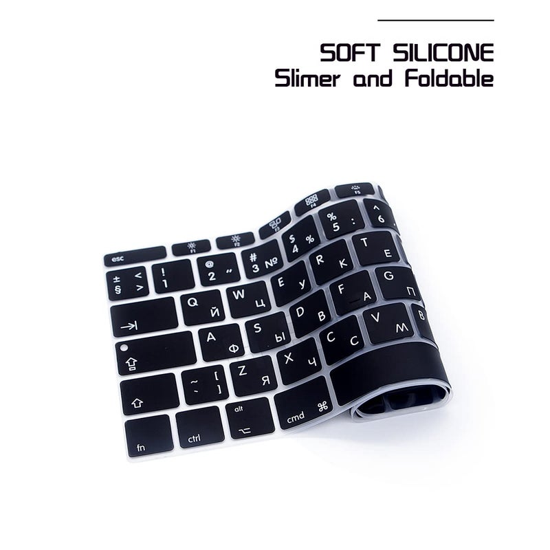 HRH Russian Language Silicone Keyboard Cover Skin for MacBook Pro 13" A1708 A1988 No Touch Bar (2018 2017 2016)&M12 A1534 with Retina Display(2015)&A1931(2018) European Keyboard Protector-Black - Image 4
